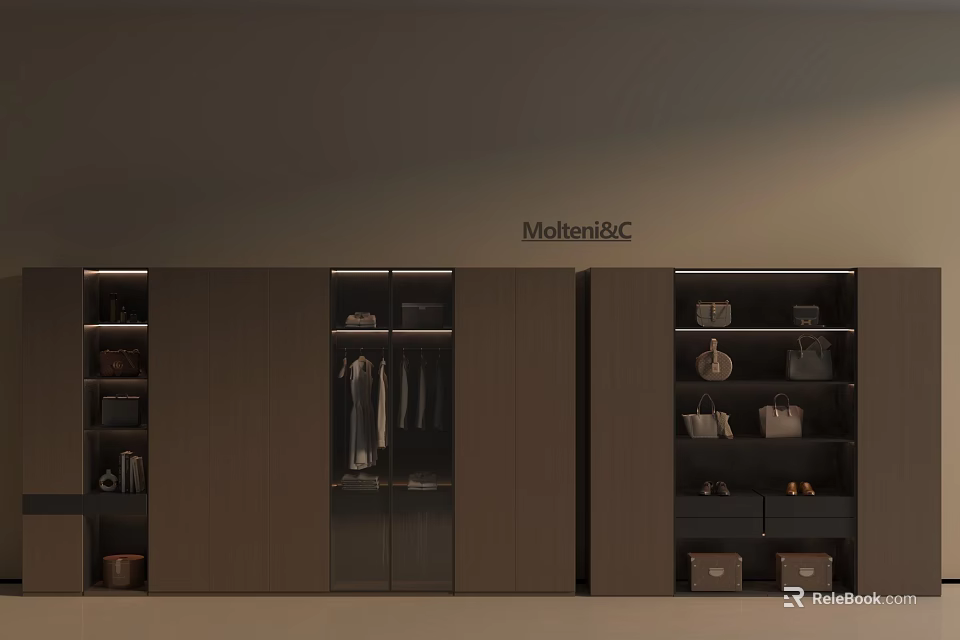 Modern Wardrobe Interior Design Featuring Hanging Clothes Bag Shelves And Drawers 3d model 