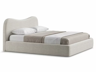 Modern Double Bed With Curved Headboard Light Beige Sleek Design And Comfortable Linens 3d model