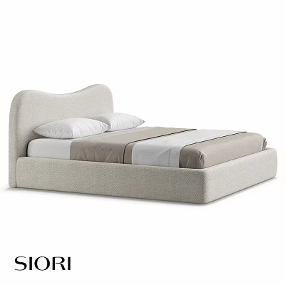 Modern Double Bed With Curved Headboard Light Beige Sleek Design And Comfortable Linens 3d model