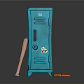 Blue Locker With Number 20 Baseball Bat And Small Pink Accessories Colored Pencils