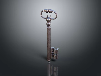 Vintage Metal Key With Decorative Top Ring And Ornate Handle Design 3d model
