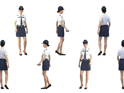 Professional Woman in Uniform Displayed from Various Angles with Cap and Skirt 3d model