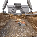 Industrial Sci-Fi Scene With Rocky Terrain Metal Structure And Mechanical Components