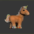 Orange Unicorn Doll With Colorful Mane Tail Golden Horn And Colorful Hooves On Black Background