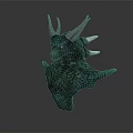 Detailed Blue Green Dragon Sculpture Carving With Horns And Scales Design