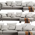 Modern Light Gray Sectional Sofa With Plush Cushions Metal Legs And Throw Blanket