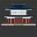 Traditional Chinese Architecture Two Story Structure With Blue Roof Red Pillars And White Railings