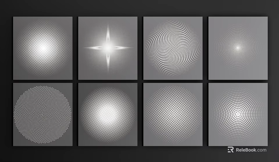 Abstract Optical Illusion Patterns Black And White Geometric Designs With Dot And Wave Textures 3d model 