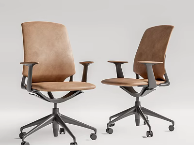 Modern Brown Leather Office Chair With Armrests And Black Wheel Base 3d model