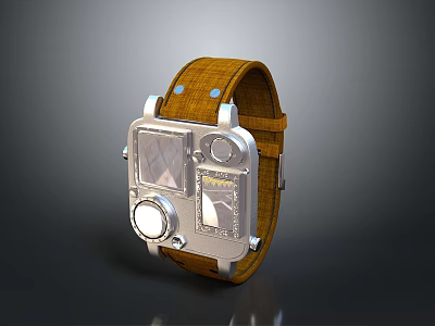 Brown Leather Strap Watch With Silver Metal Case And Geometric Dial Design 3d model