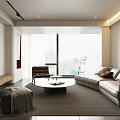 Modern Living Dining Room Interior Design With Large Windows Sofa Coffee Table And TV 3d model
