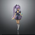 Anime Girl With Long Purple Hair And Blue Uniform Holding Small Blue Creature
