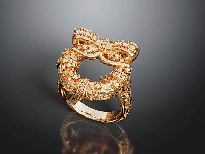 Women's Luxurious Gold Fashion Ring With Intricate Filigree Design And Ornate Details 3d model