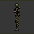 Game Movie Character Wearing Camouflage Uniform And Gas Mask With Tactical Vest And Outstretched Arms