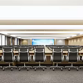 Modern Conference Room With Long Table Black Chairs Large Screen And Lighting 3d model