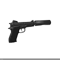 Black Pistol With Silencer Close Up View Of Weapon Details