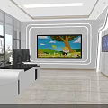 Modern Professional Broadcasting Studio With Blue Chroma Key Shooting Equipment And Functional Control Workstation