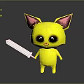 Game And Movie Character With Yellow Body Pink Ears Big Eyes Holding Knife