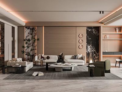 Modern Living Room Interior With Sofa Coffee Table Green Plant And Wall Decor Elements 3d model