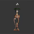 Orchid Plant In Decorative Gold Trimmed Pedestal With White Circular Base