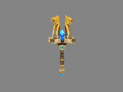 Mythical Ornate Weapon Featuring Golden Accents Glowing Blue Gemstone And Intricate Carvings 3d model
