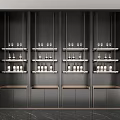 Modern Wine Cabinet Design With Multiple Shelves Holding Wine Bottles And Glasses