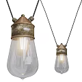 Two Vintage Industrial Hanging Pendant Lights With Brass Top Clear Glass Shade And Illuminated Bulb