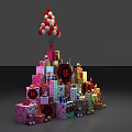 Festive Gift Stack With Colorful Boxes Red White Balloons And Red Logo 3d model