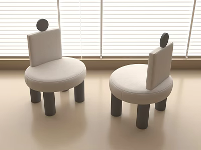 Modern Kids Chair with Round Seat Backrest Black Cylindrical Legs and Light Room Blinds Background 3d model