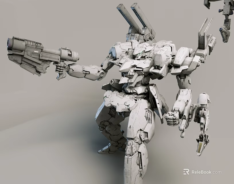 Detailed Mechanical Mecha Robot Design With Arm Cannon Complex Joints And Heavy Armor 3d model 