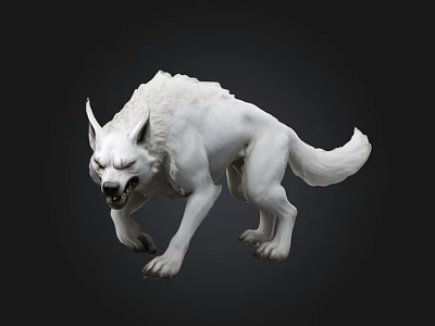 Fierce White Wolf Sculpture With Roaring Expression And Detailed Fur Against Dark Background 3d model