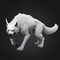 Fierce White Wolf Sculpture With Roaring Expression And Detailed Fur Against Dark Background
