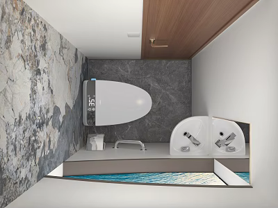 Modern Bathroom Set With Toilet Sink Marble Wall And Wooden Accents 3d model