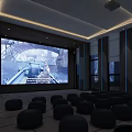 Modern Cinema Interior With Comfortable Plush Seats And Large Movie Screen Playing