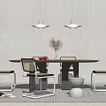 Modern Round Dining Table Set With Chairs Pendant Lights Vase And Striped Rug