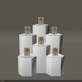 Modern White Polygonal Display Shelves in Pyramid Structure With Smooth Surface And Displayed Items 3d model