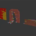 Red Brick Wall Structures Showing Intact Broken And Collapsed Parts With Scattered Bricks 3d model