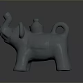 Gray Elephant Shaped Teapot With Lid Curved Trunk And Decorative Design