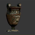 Ancient Greek Amphora Sculpture With Intricate Carved Handles Decorative Patterns On White Base