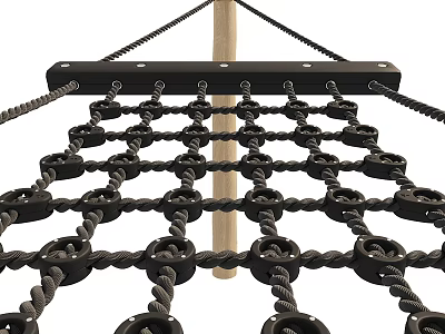 Sturdy Rope Woven Hammock With Wooden Pole And Outdoor Comfortable Design 3d model