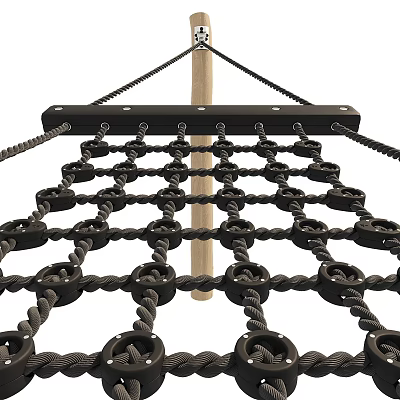 Sturdy Rope Woven Hammock With Wooden Pole And Outdoor Comfortable Design 3d model