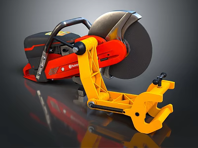 Heavy Duty Industrial Cutting Equipment With Large Red And Yellow Cutting Disc 3d model