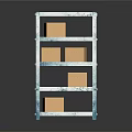 Sturdy Metal Display Shelf With Multiple Shelves Holding Cardboard Boxes For Storage 3d model