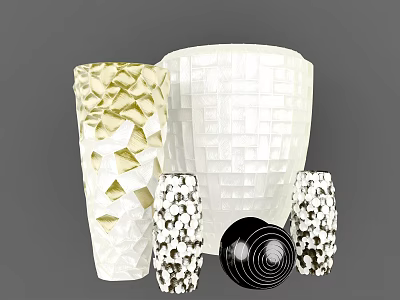 Modern Decorative Ornaments Set with Textured Vases and Spiral Pattern Figurines 3d model