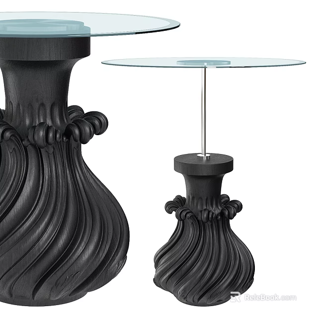 Black Coffee Table With Glass Top And Intricate Carved Base Design Details 3d model 