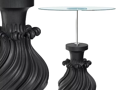 Black Coffee Table With Glass Top And Intricate Carved Base Design Details 3d model