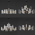 Modern Geometric Chandelier Design With Multi Arm Metal Frame And Transparent Elements 3d model