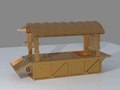 Golden Traditional Pavilion With Curved Roof And Wooden Base Platform Design 3d model