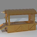 Golden Traditional Pavilion With Curved Roof And Wooden Base Platform Design