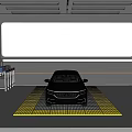 4S Shop Workshop With Car On Yellow Grid Mat And Repair Equipment